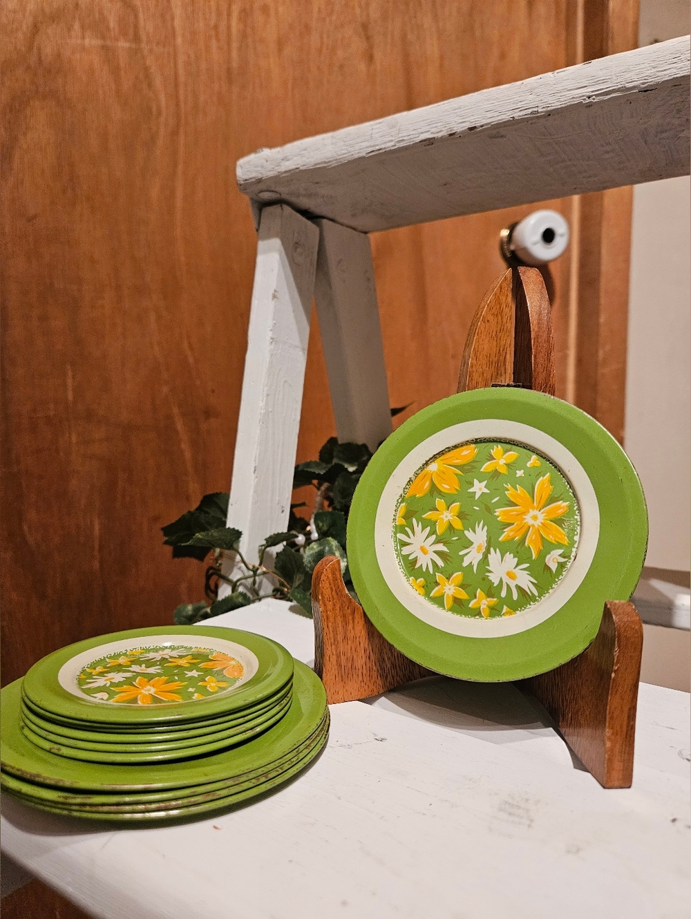 11 Pc. Vintage Children's Green Floral Plates - 2 Sizes